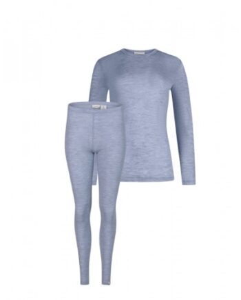Damesæt   100  Merino Uld  Langærmet  -shirt   Leggings  1x1 Rib   Light Blue Melange