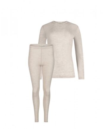 Damesæt   100  Merino Uld  Langærmet  -shirt   Leggings  1x1 Rib Nature Melange