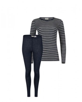 Damesæt   100  Merino Uld  Langærmet  -shirt   Leggings  1x1 Rib   Nature Navy Melange