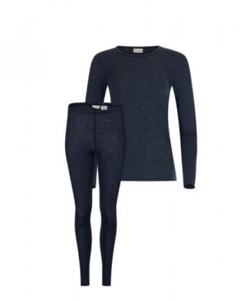 Damesæt   100  Merino Uld  Langærmet  -shirt   Leggings  1x1 Rib Navy Melange