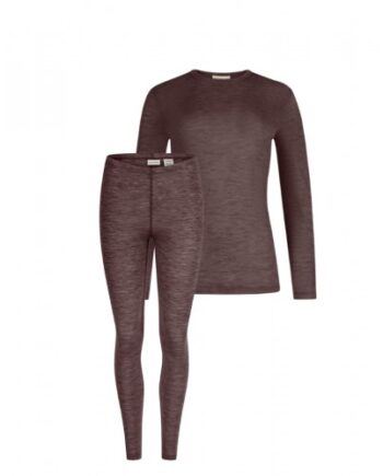 Damesæt   100  Merino Uld  Langærmet  -shirt   Leggings  1x1 Rib Plum Melange