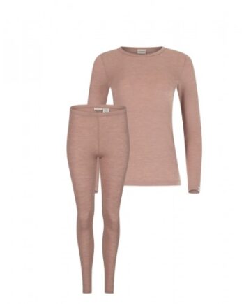 Damesæt   100  Merino Uld  Langærmet  -shirt   Leggings  1x1 Rib   Soft Rose
