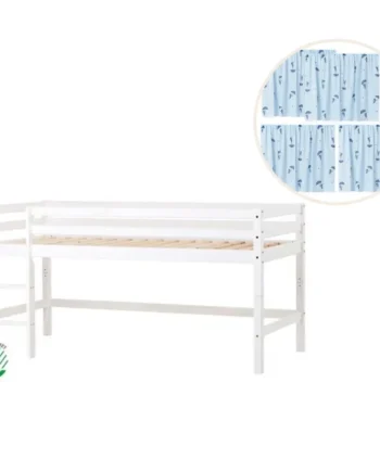Eco Dream Halvhøj Seng  Delbar  Hvid 90x200  Med Forhæng Blå