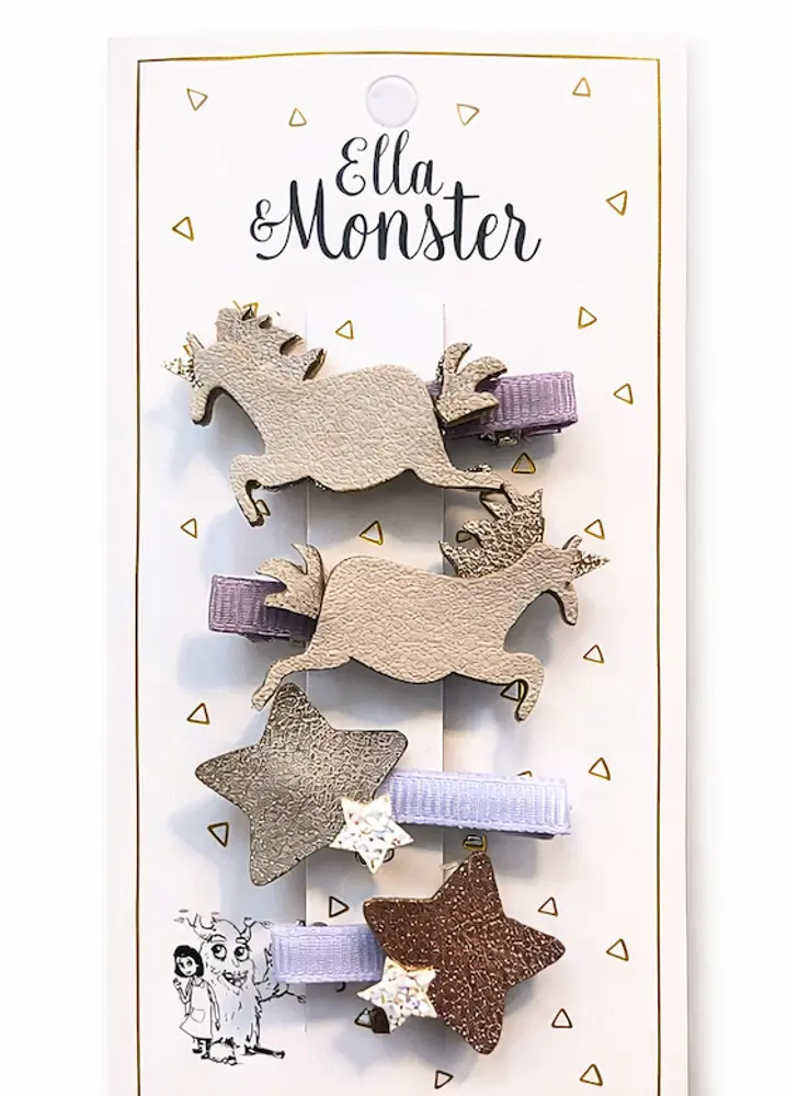 Ella Monster Hårspænde Enhjørning Stjerner Rosa