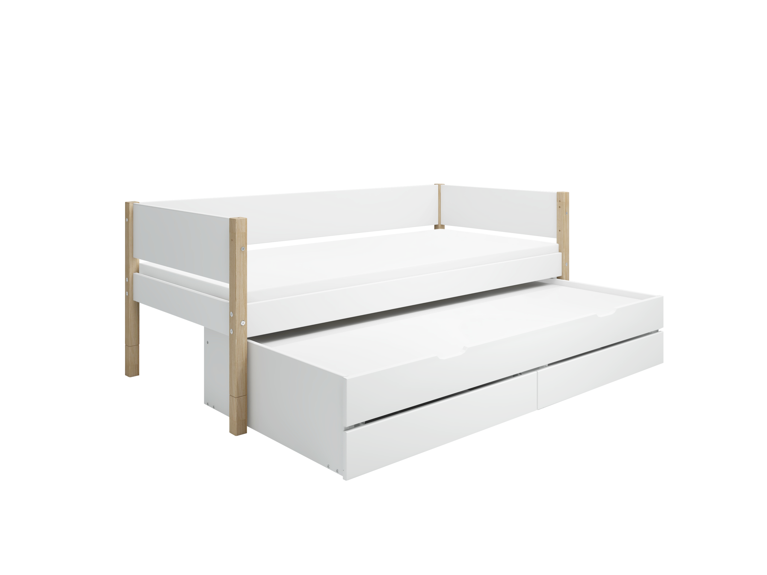 Flexa Nor Enkeltseng 90x200 Cm Baggavl Incl Skuffer Og Udtræksseng Hvid Eg