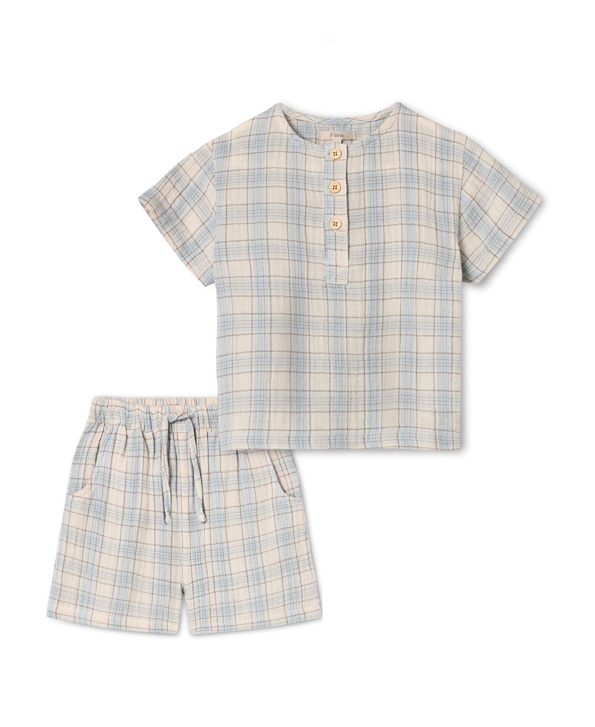 Fliink Cha Cha Shorts Sæt Sandshell Check 80 Cm