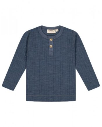 Granddad  -shirt Med Lange ærmer   Dropneedle-strik  100  Merino Uld  Oeko-texâ  Blue Melange 80