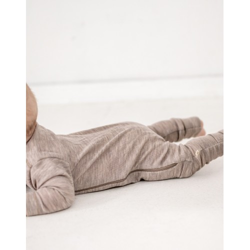 Heldragt   100  økologisk Merino Uld Med Lynlås   Siden Til Baby Beige Melange 56