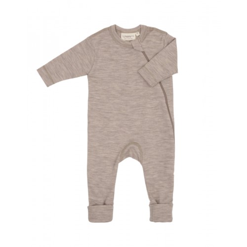Heldragt   100  økologisk Merino Uld Med Lynlås   Siden Til Baby Beige Melange 56