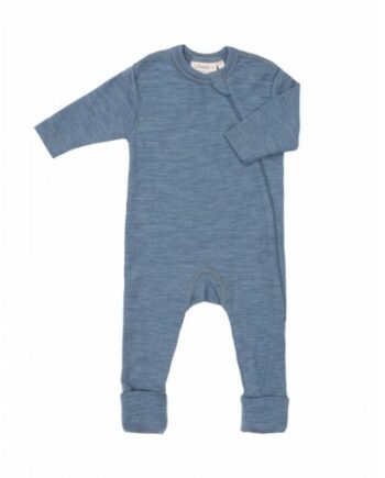 Heldragt   100  økologisk Merino Uld Med Lynlås   Siden Til Baby Blue Melange 68