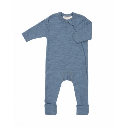Heldragt   100  økologisk Merino Uld Med Lynlås   Siden Til Baby Blue Melange 56