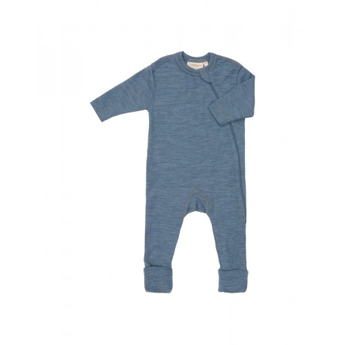 Heldragt   100  økologisk Merino Uld Med Lynlås   Siden Til Baby Blue Melange 62