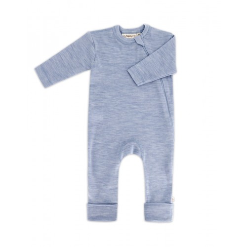 Heldragt   100  økologisk Merino Uld Med Lynlås   Siden Til Baby 80 Light Blue Melange