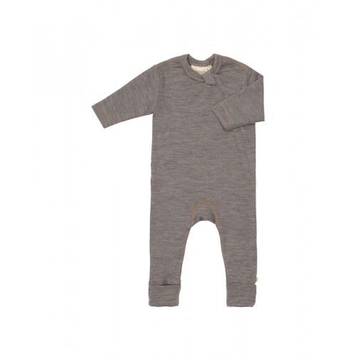 Heldragt   100  økologisk Merino Uld Med Lynlås   Siden Til Baby Light Brown Melange 62