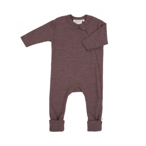 Heldragt   100  økologisk Merino Uld Med Lynlås   Siden Til Baby Plum Melange 62