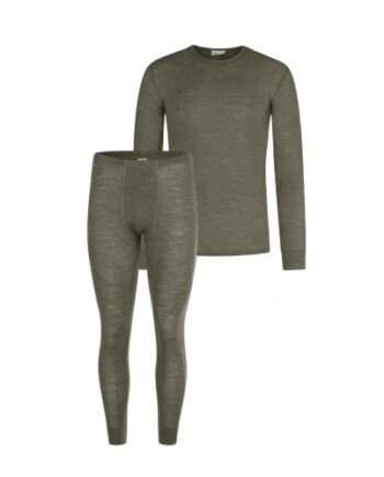 Herresæt   100  Merino Uld   Langærmet  -shirt Og Longjohns 1x1 Rib Moss Melange