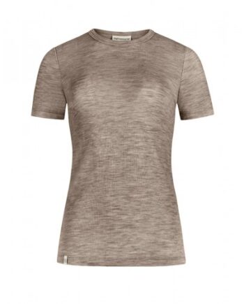 Kortærmet  -shirt Til Dame   100  Merino Uld  1x1 Rib Beige Melange