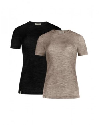 Kortærmet  -shirt Til Dame   100  Merino Uld  1x1 Rib   -pak Xs Black Beige Melange