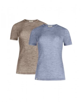 Kortærmet  -shirt Til Dame   100  Merino Uld  1x1 Rib   -pak Xs Light Blue Beige Melange