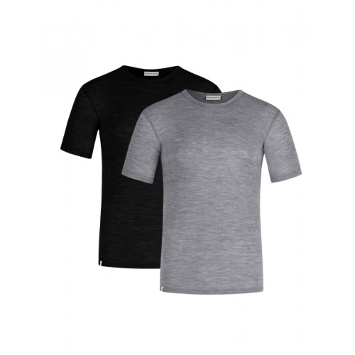 Kortærmet -shirt Til Herre 100 Merino Uld 1x1 Rib -pak Black-grey