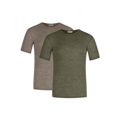 Kortærmet -shirt Til Herre 100 Merino Uld 1x1 Rib -pak Moss-light Brown