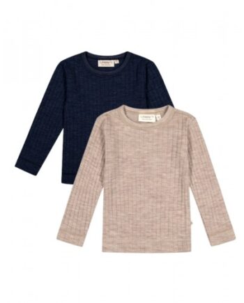 Langærmet  -shirt   100  Merino Uld  Oeko-texâ   -pak 80 Beige Navy Melange