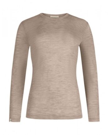 Langærmet  -shirt Til Dame   100  Merino Uld  1x1 Rib Beige Melange Xl
