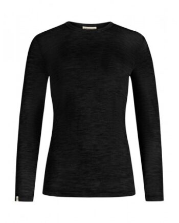 Langærmet  -shirt Til Dame   100  Merino Uld  1x1 Rib Black