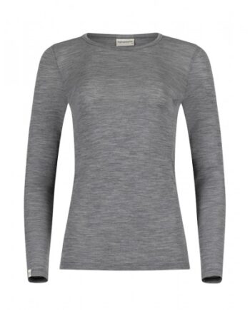 Langærmet  -shirt Til Dame   100  Merino Uld  1x1 Rib Grey Melange
