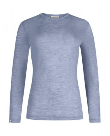 Langærmet  -shirt Til Dame   100  Merino Uld  1x1 Rib Light Blue Melange Xl