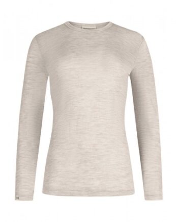 Langærmet  -shirt Til Dame   100  Merino Uld  1x1 Rib Nature Melange