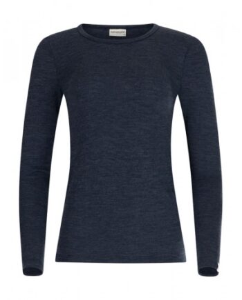 Langærmet  -shirt Til Dame   100  Merino Uld  1x1 Rib Navy Melange