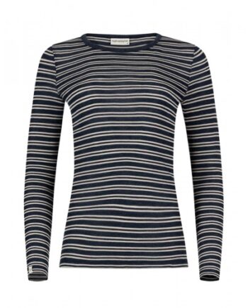 Langærmet  -shirt Til Dame   100  Merino Uld  1x1 Rib   Navy Nature Melange