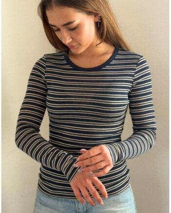 Langærmet  -shirt Til Dame   100  Merino Uld  1x1 Rib   Navy Nature Melange