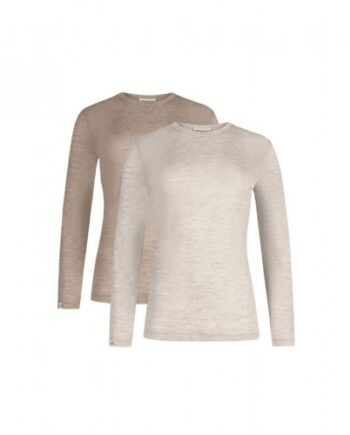 Langærmet  -shirt Til Dame   100  Merino Uld  1x1 Rib   -pak Beige Nature Melange Xs