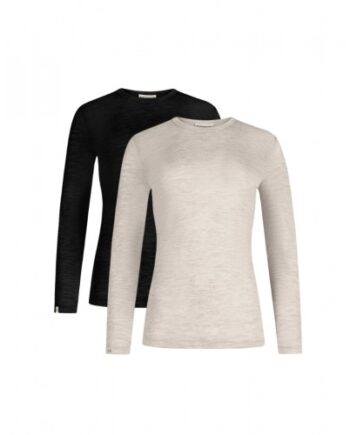 Langærmet  -shirt Til Dame   100  Merino Uld  1x1 Rib   -pak Nature Melange
