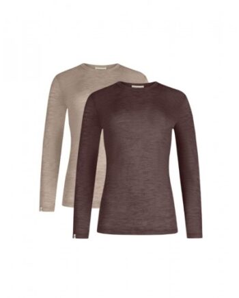 Langærmet  -shirt Til Dame   100  Merino Uld  1x1 Rib   -pak Xs Beige Plum Melange