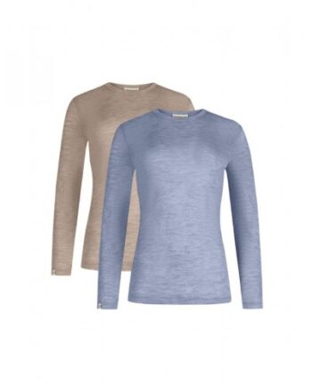 Langærmet  -shirt Til Dame   100  Merino Uld  1x1 Rib   -pak Xs Light Blue Beige Melange