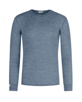 Langærmet  -shirt Til Herre   100  Merino Uld  1x1 Rib Blue Melange
