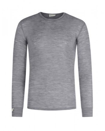 Langærmet  -shirt Til Herre   100  Merino Uld  1x1 Rib Grey Melange