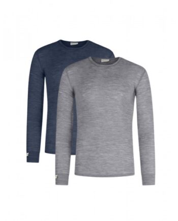 Langærmet  -shirt Til Herre   100  Merino Uld  1x1 Rib   -pak   Navy-grey