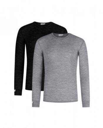 Langærmet  -shirt Til Herre   100  Merino Uld  1x1 Rib   -pak   Black-grey