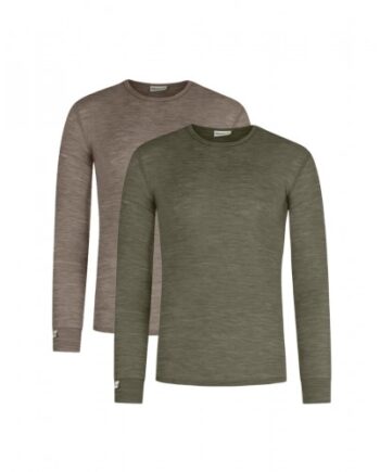 Langærmet  -shirt Til Herre   100  Merino Uld  1x1 Rib   -pak   Moss-light Brown