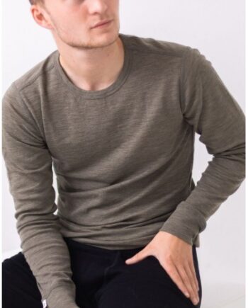 Langærmet  -shirt Til Herre   100  Merino Uld  1x1 Rib   -pak   Moss-light Brown