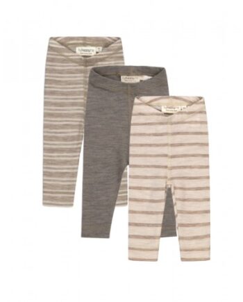 Leggins   100  Merino Uld Til Baby Og Børn   -pak 56 Stribe: Beige Nature Melange
