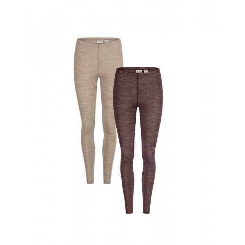 Leggings Til Dame 100 Merino Uld 1x1 Rib Beige Plum Melange