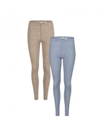 Leggings Til Dame   100  Merino Uld  1x1 Rib   Light Blue Beige Melange