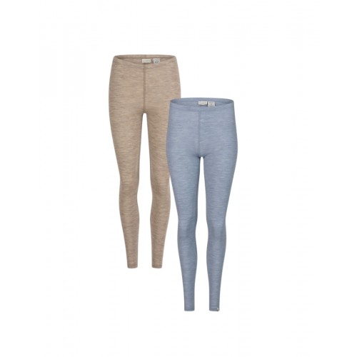 Leggings Til Dame 100 Merino Uld 1x1 Rib Light Blue Beige Melange