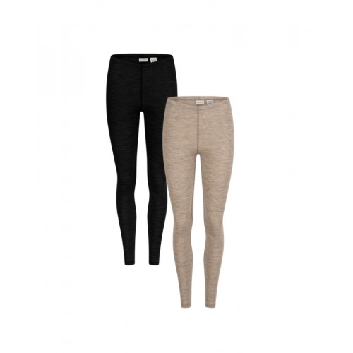 Leggings Til Dame 100 Merino Uld 1x1 Rib Black Beige Melange