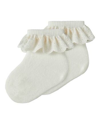 Lil Atelier Dertrud Ankelstrømpe Med Blondekant   Pak Coconut Milk 50 56